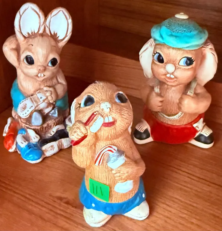 Three Ceramic Bunny Figures by Russ Berrie