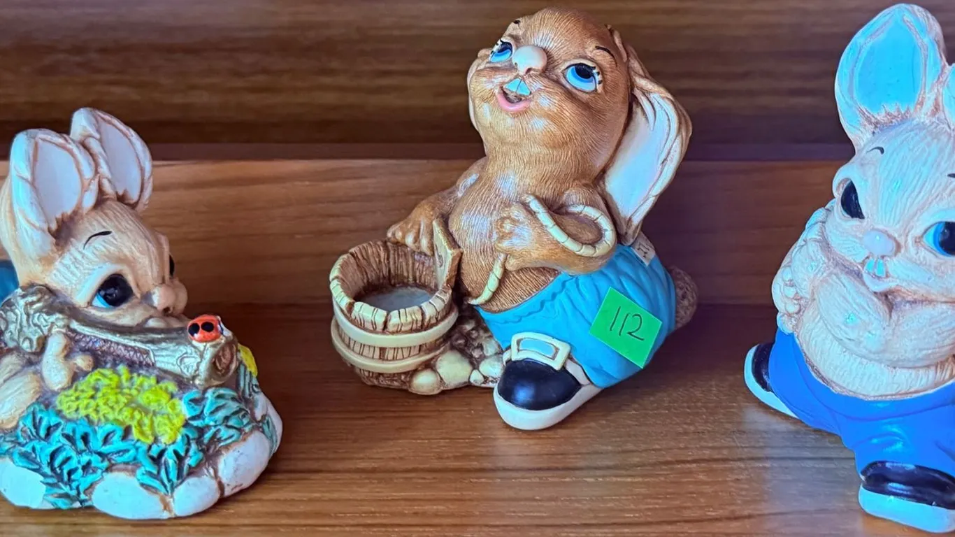 Wilhelm Schweizer Hand-Painted Cast Metal Bunny Figurine Trio