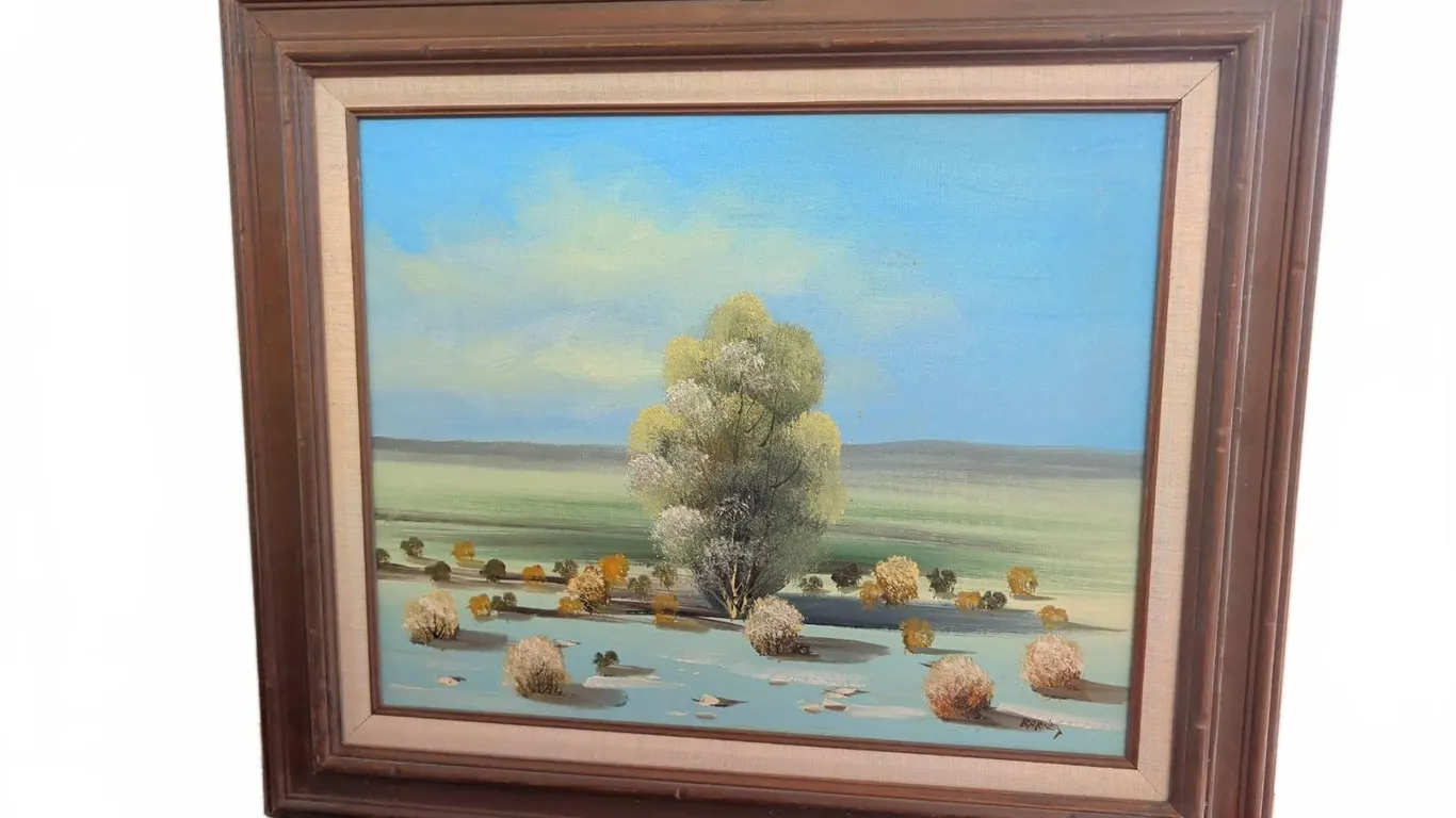 Barnes Signed Landscape Oil Painting on Canvas 19" x 23"