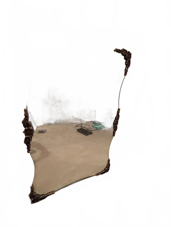 Large Wall Mirror with Ornate Bronze-Tone Corners