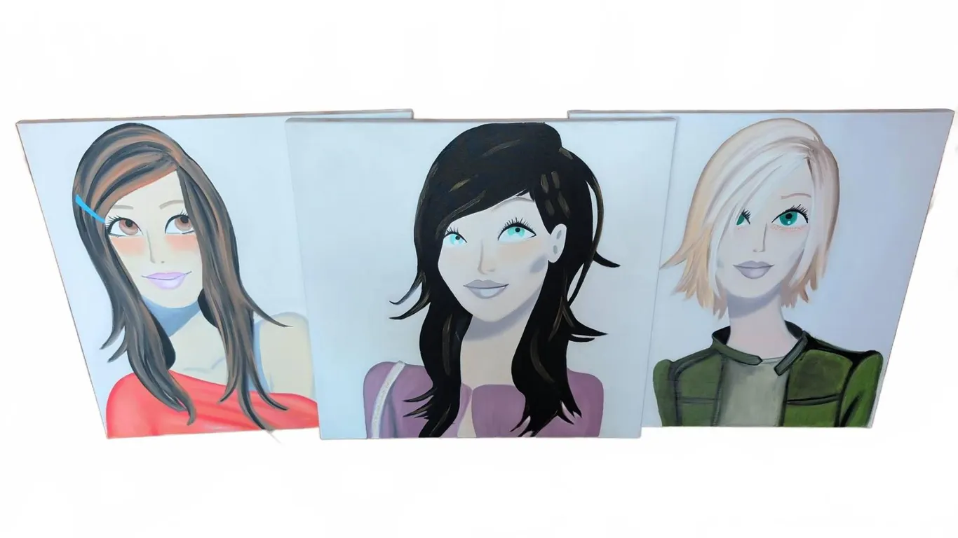 Three Acrylic Portrait Paintings on Canvas - Artist Unknown