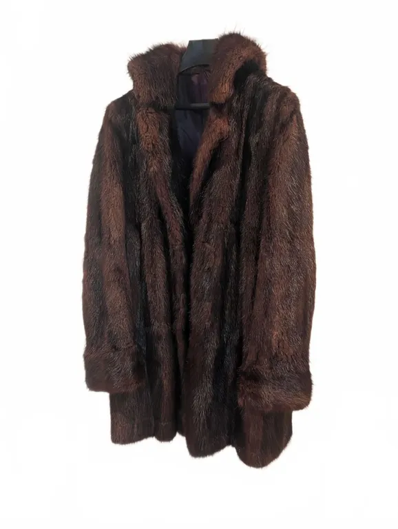 Brown Full-Length Mink Fur Coat With Satin Lining