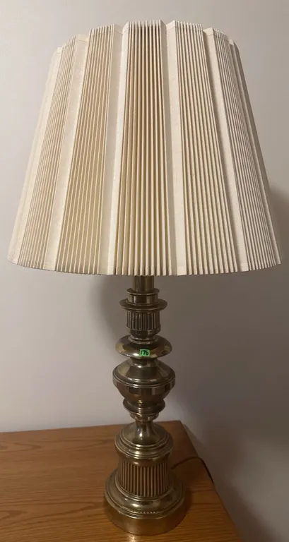 Brass Table Lamp with Pleated Fabric Shade