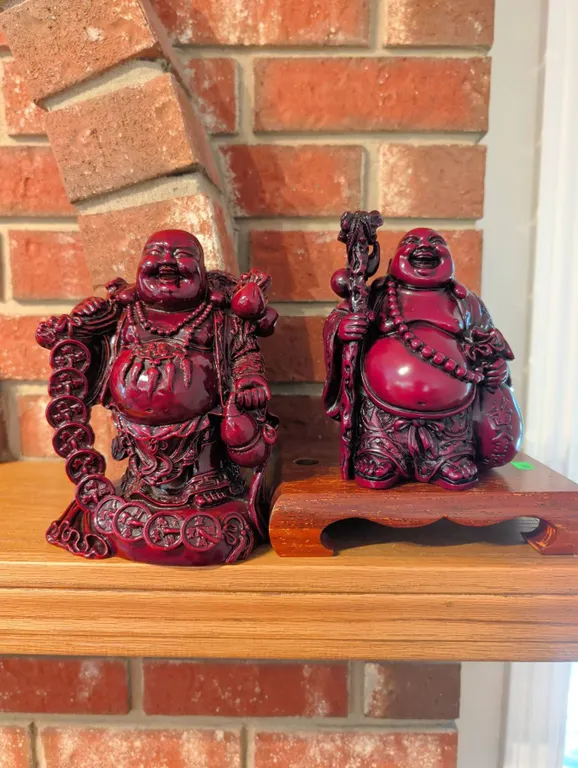 Chinese Red Resin Laughing Buddha Figurines