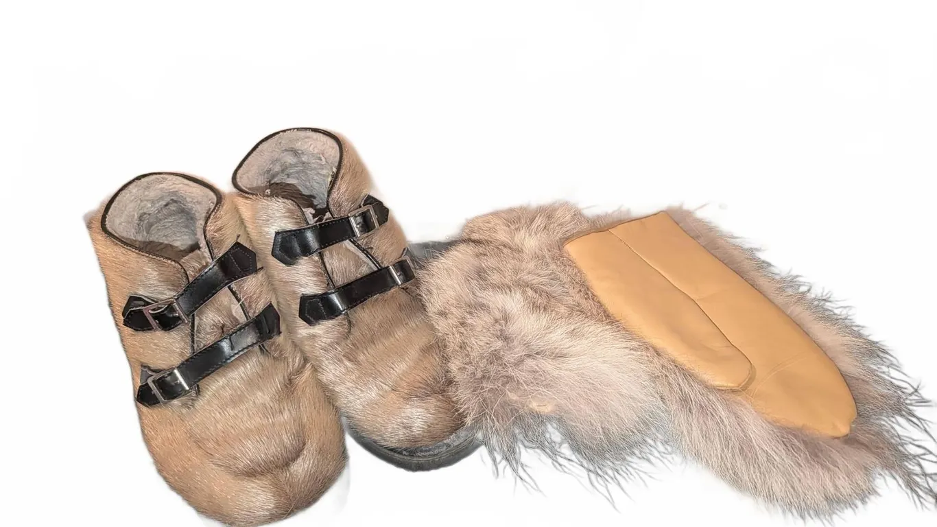 Traditional Seal Skin Fur Boots & Wolf Fur Mittens