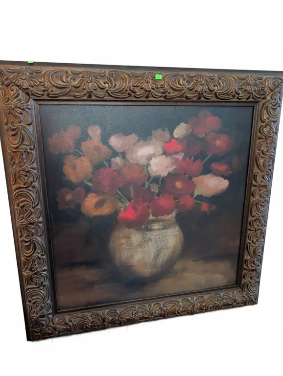 Still Life Floral Oil Painting with Ornate Frame