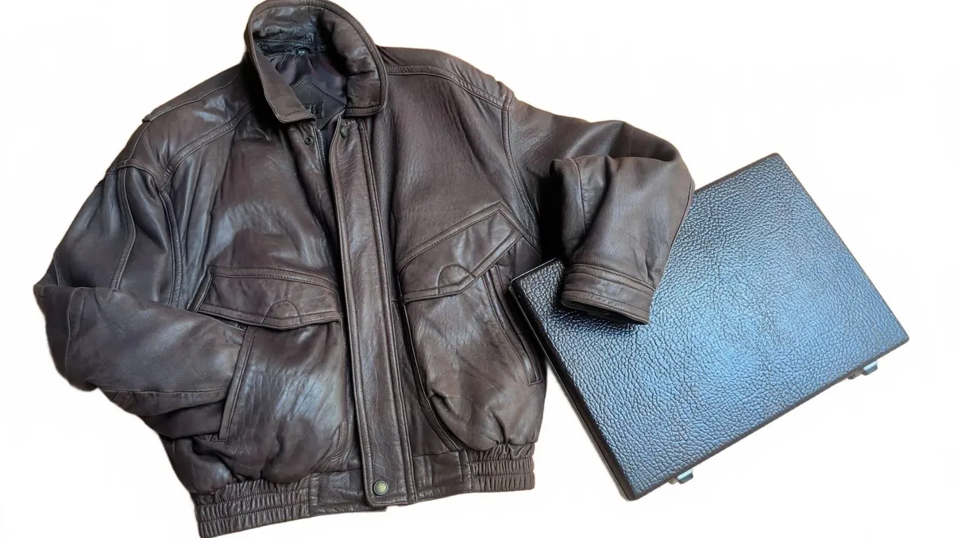 Moores Luxury Leather Men's Jacket Size L with Samsonite Briefcase