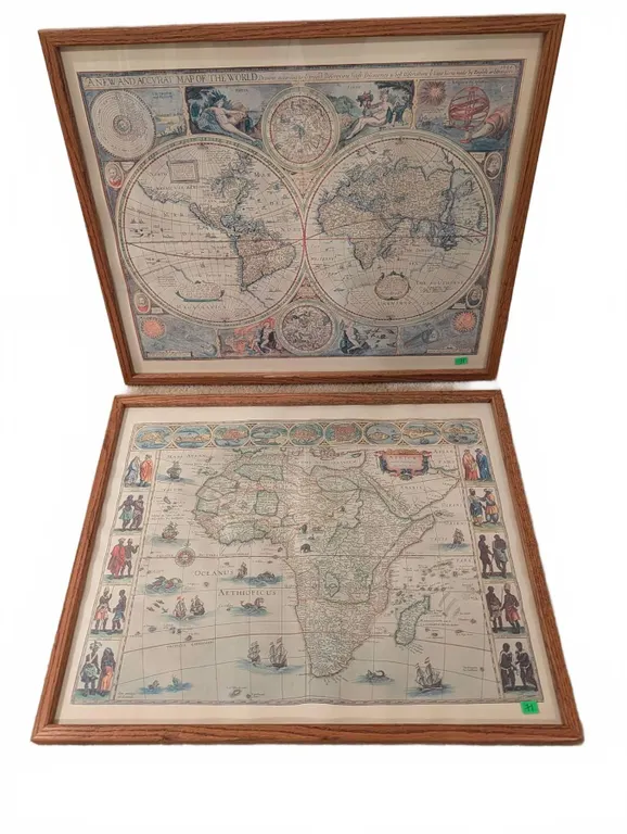Framed Vintage Style World and Africa Maps