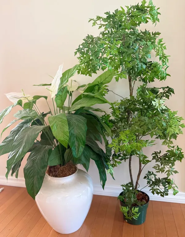 Artificial Tree and Peace Lily in Decorative Planters