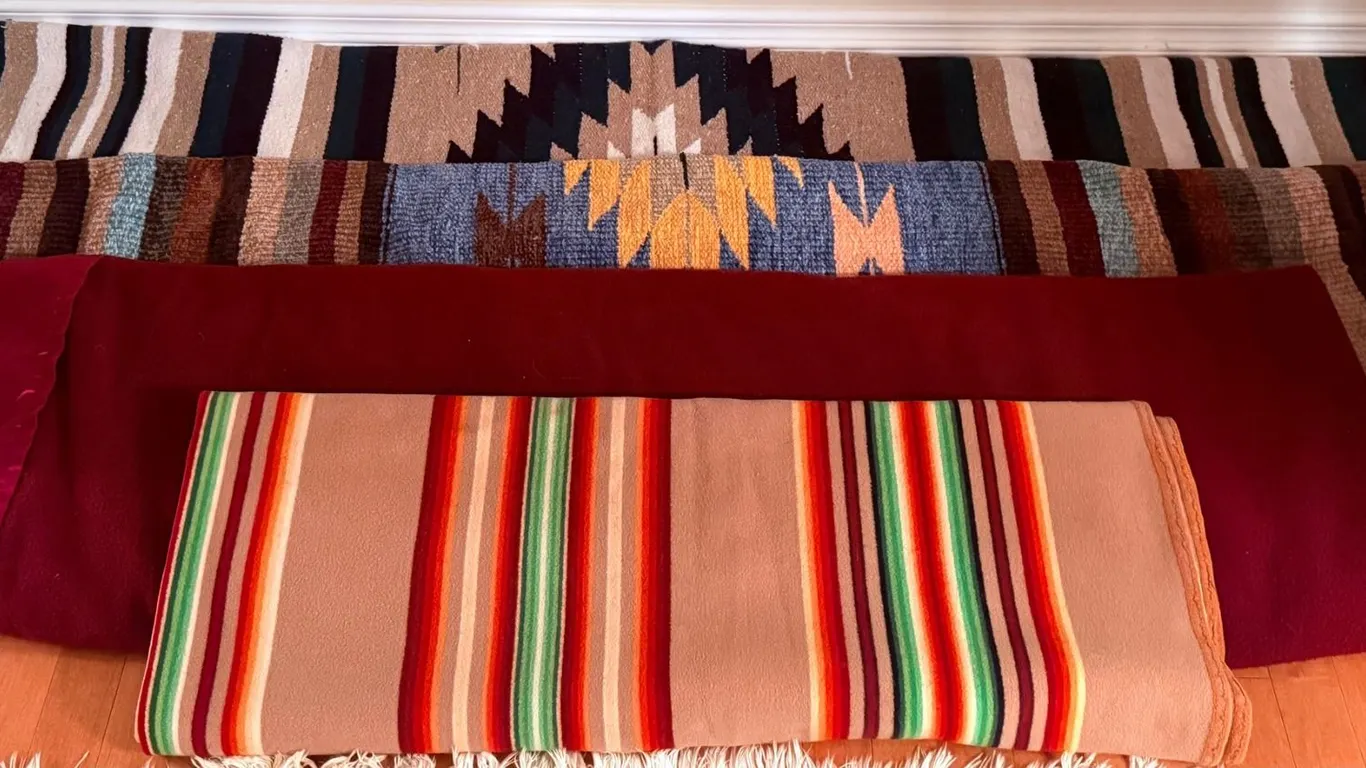 Three Woven Wool Blankets with Stripes and Patterns