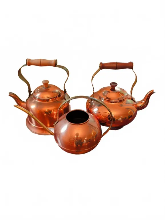 Portuguese Copper Teapots and Watering Can Trio