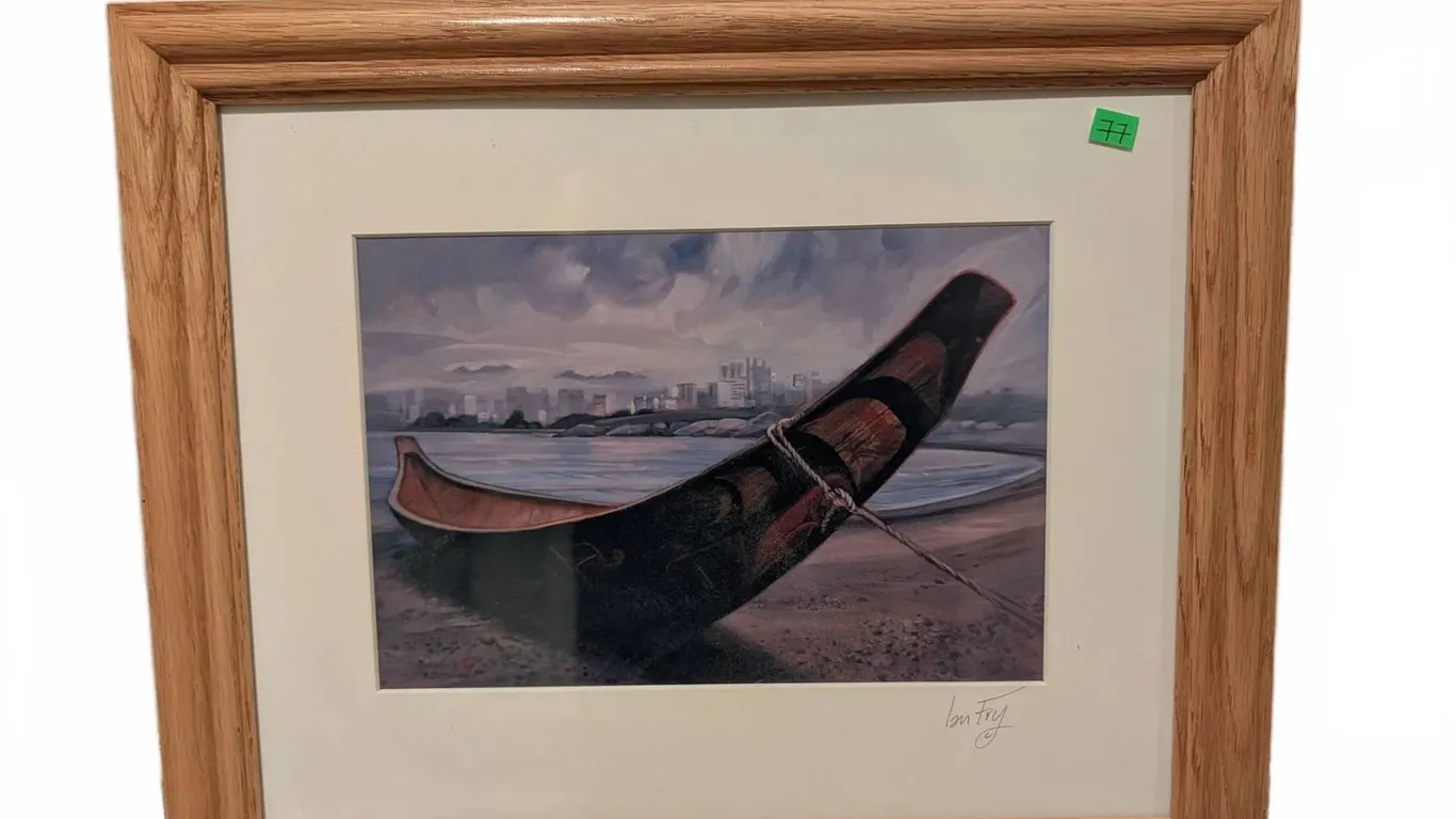 Framed Signed Oil On Board Inuit Art
