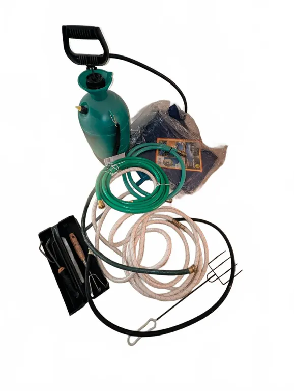 Garden Hose Set with Sprayer, Tarp, and Hand Tools