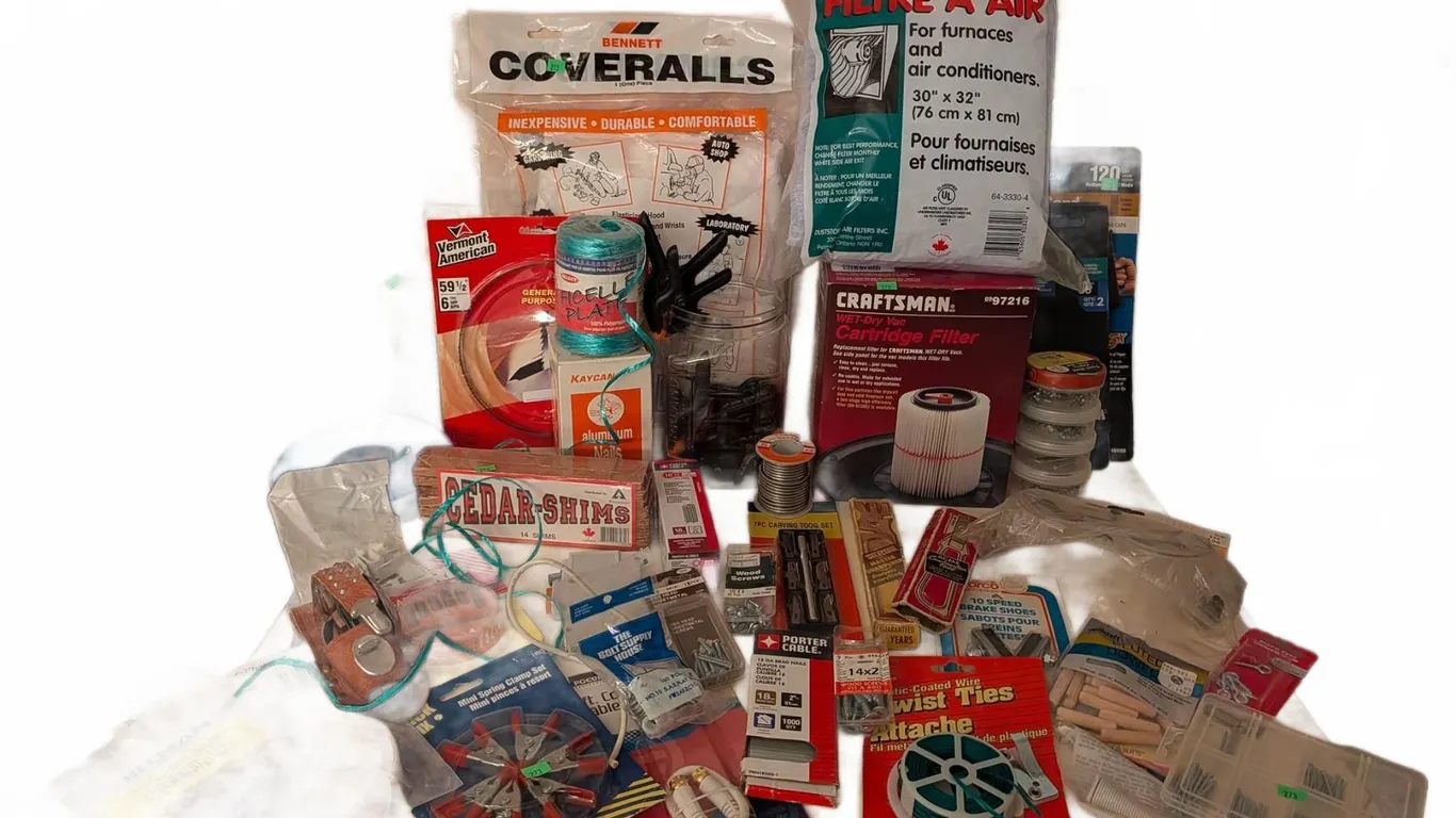 Home Hardware Lot: Tools, Fasteners, Coveralls, and Supplies