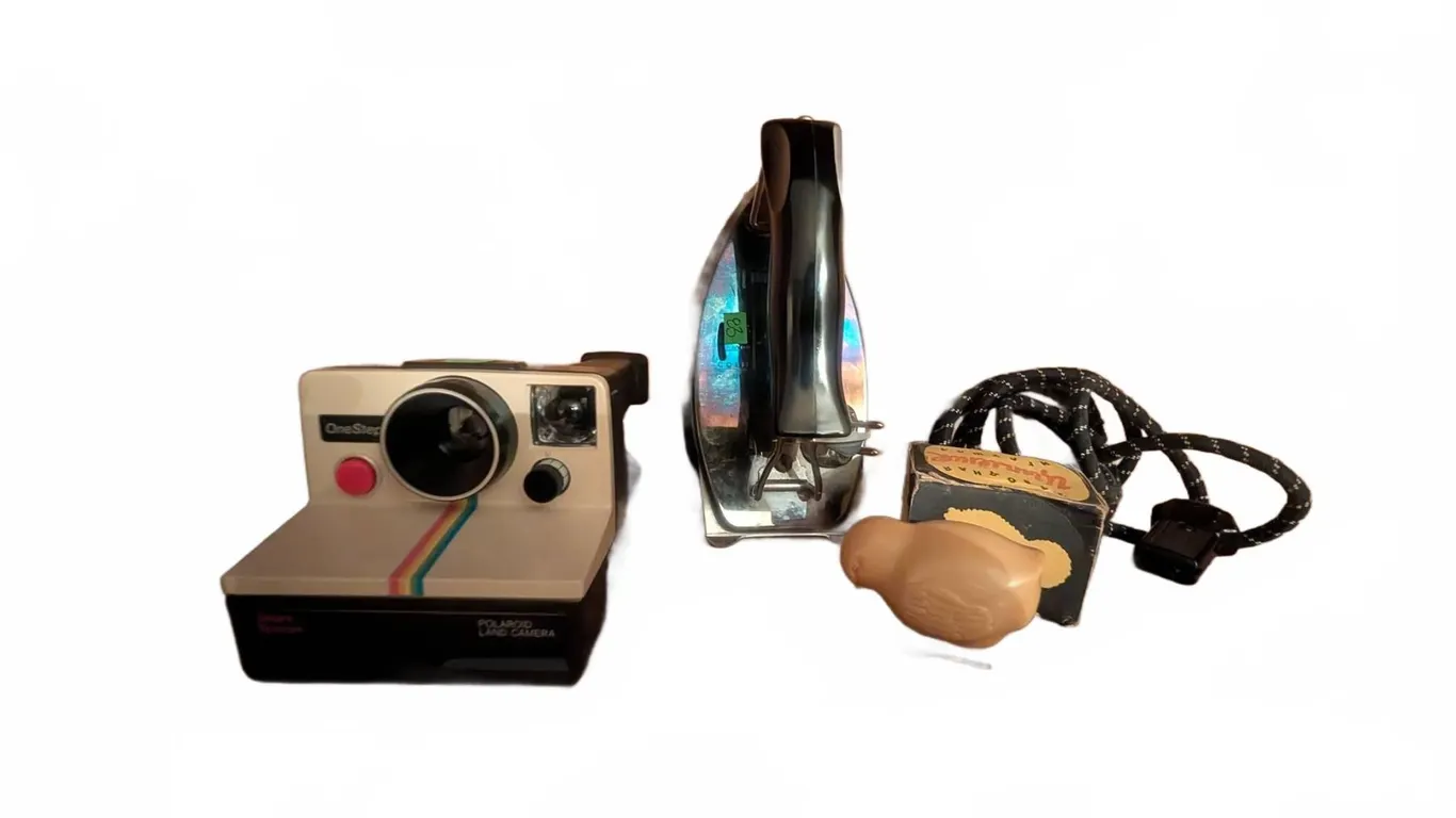 Vintage Must Haves - Polaroid Camera Pecking Chick & Electric Iron