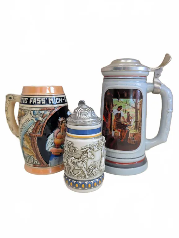 3 Lidded Beer Steins Germany Avon Zebra Theme