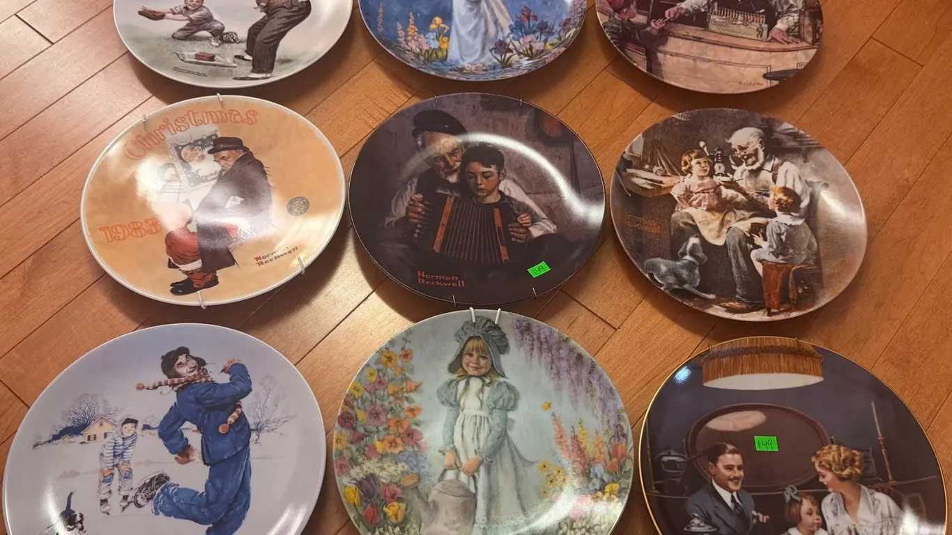 9 Norman Rockwell Collector Plates with Hanging Hardware