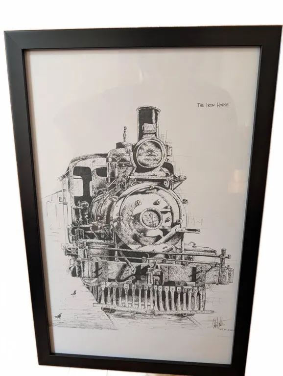 The Iron Horse Pen Drawing Signed 2002 Framed 16x12 in