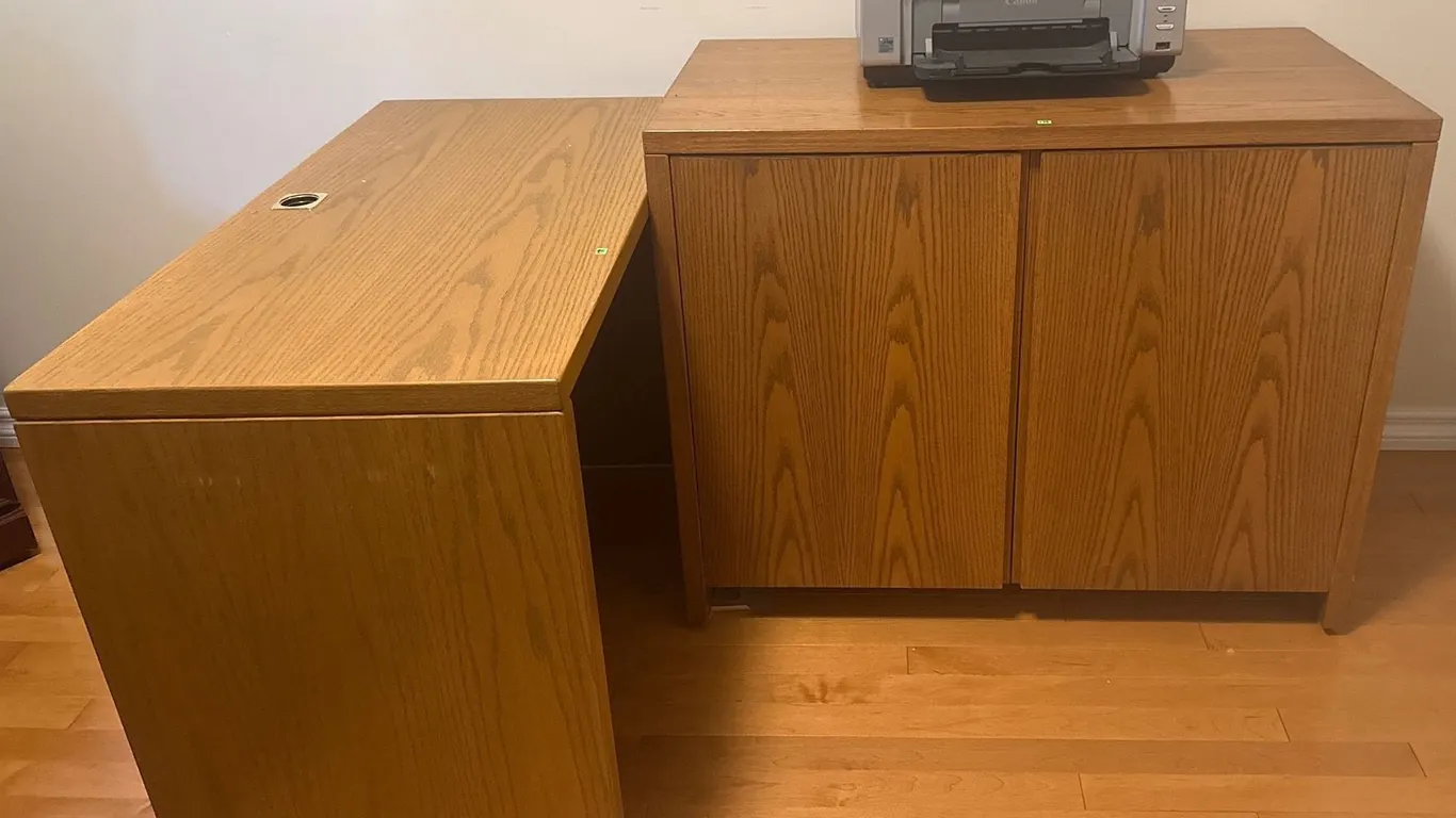 Office Desk, Storage Cabinet, and Canon PIXUS iP4200 Printer