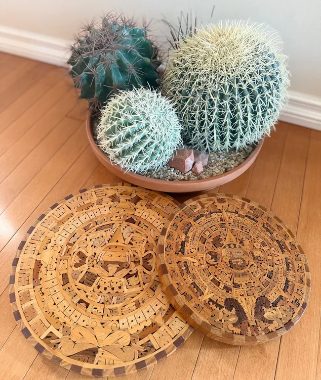 Carved Wood Aztec Calendar Wall Plaques