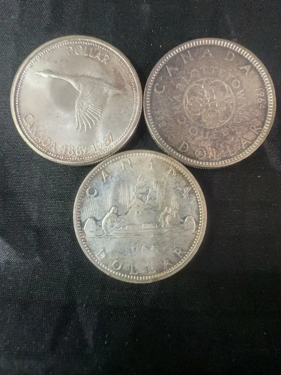 Three .800 Silver Canadian Dollar Coins, 70g Total