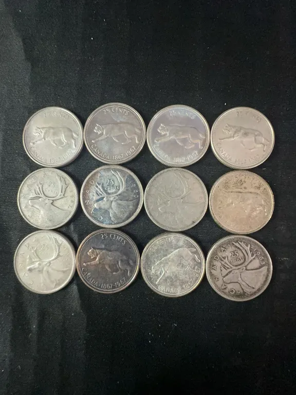 12 Canadian .800 Silver Quarters, 70g Total, 1.80 Troy Oz Silver