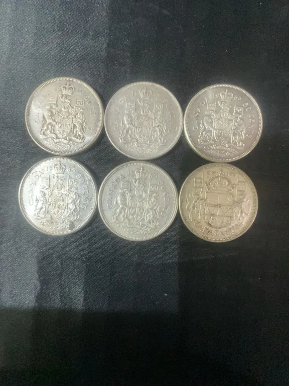 6 Canadian .800 Silver Half Dollars, 70g Total Silver Weight