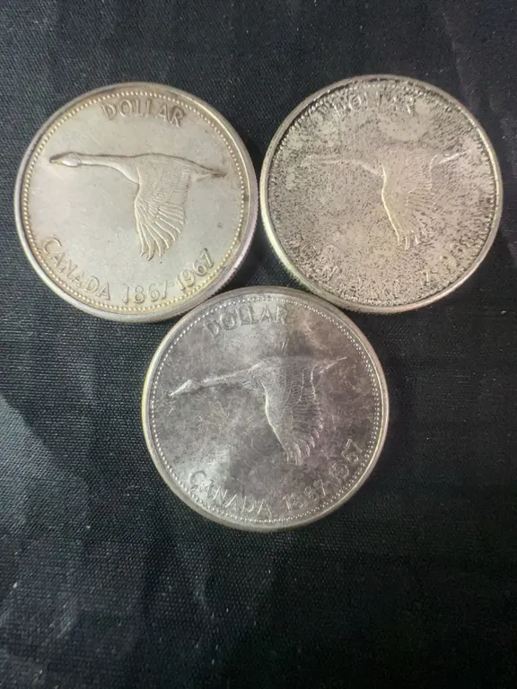 3 Canada Centennial Silver Dollar Coins, .800 Silver, 1967