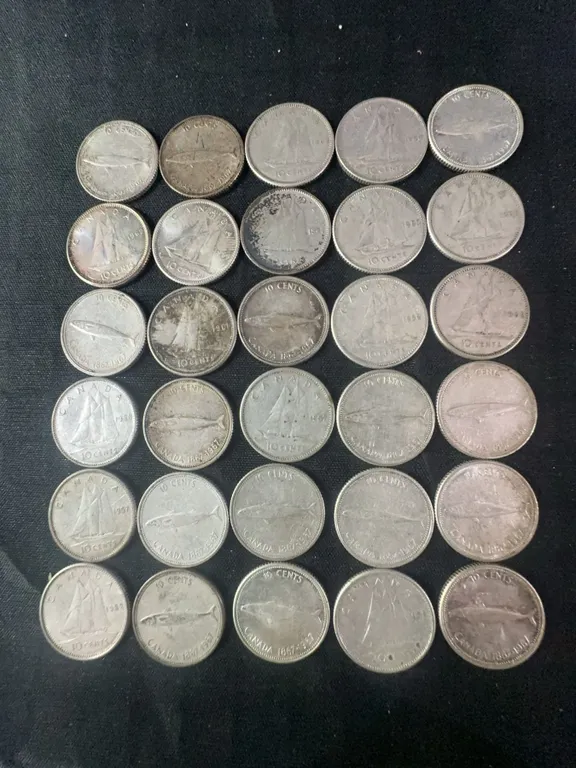 30 Canadian .800 Silver Dimes, 1.80 Troy Ounces Total