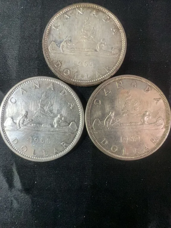 3 Canadian Silver Dollar Coins, .800 Silver, 70g Total