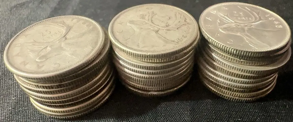 30 .800 Silver Canadian Quarters, 175g Total Weight