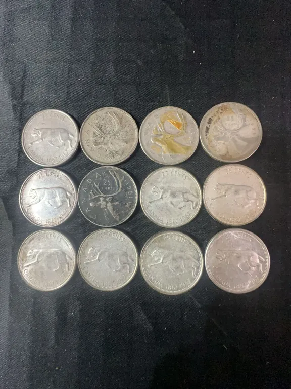 12 .800 Silver Canadian Quarters, 70g, 1.80 Troy Ounces