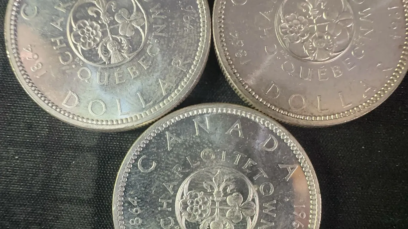 Three .800 Silver 1964 Charlottetown Canadian Silver Dollars, 70g