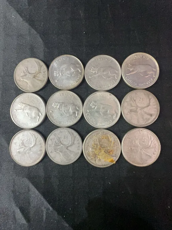 12 .800 Silver Canadian Quarters, 70g Total Weight