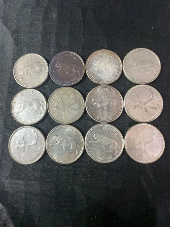 12 Canadian .800 Silver Quarters, 70g Total, 1.80 Troy Ounces Silver