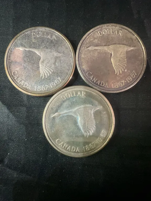 3 .800 Silver 1967 Canada Dollar Coins, 70g Total