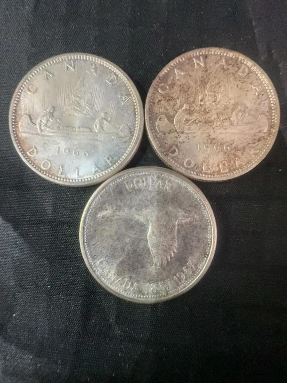 3 .800 Silver Canadian Dollar Coins, 70g Total