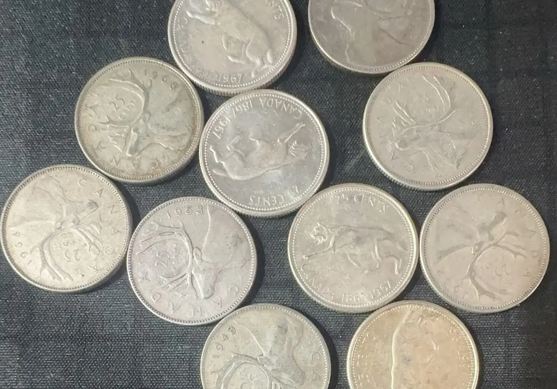 11 Canadian .800 Silver Quarters, 64g Total Weight