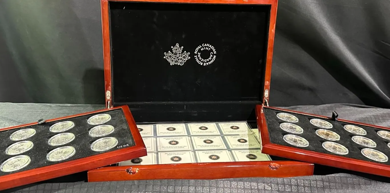 24 Canadian $10 Silver Maple Leaf Coins, .9999 Silver, 15.87g Each