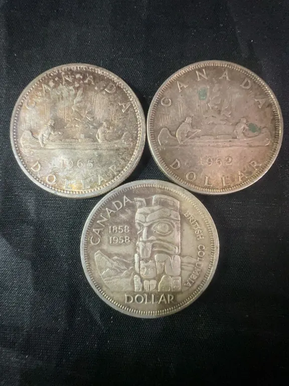 3 .800 Silver Canadian Dollar Coins, 70g Total
