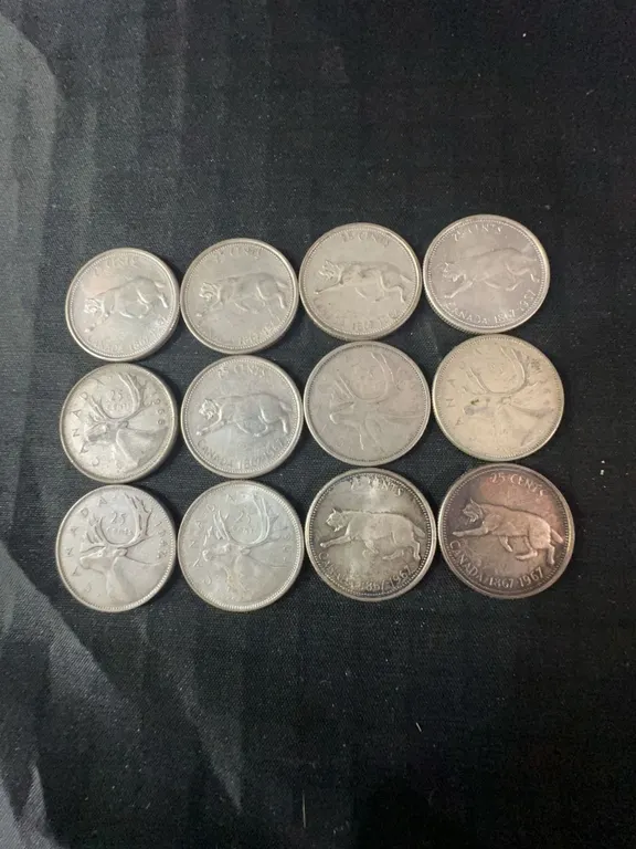 12 .800 Silver Canadian Quarters, 70g Total, 1.80 Troy Oz