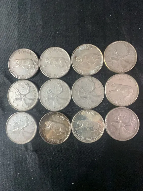 12 Canadian .800 Silver Quarters, 70g Total Weight