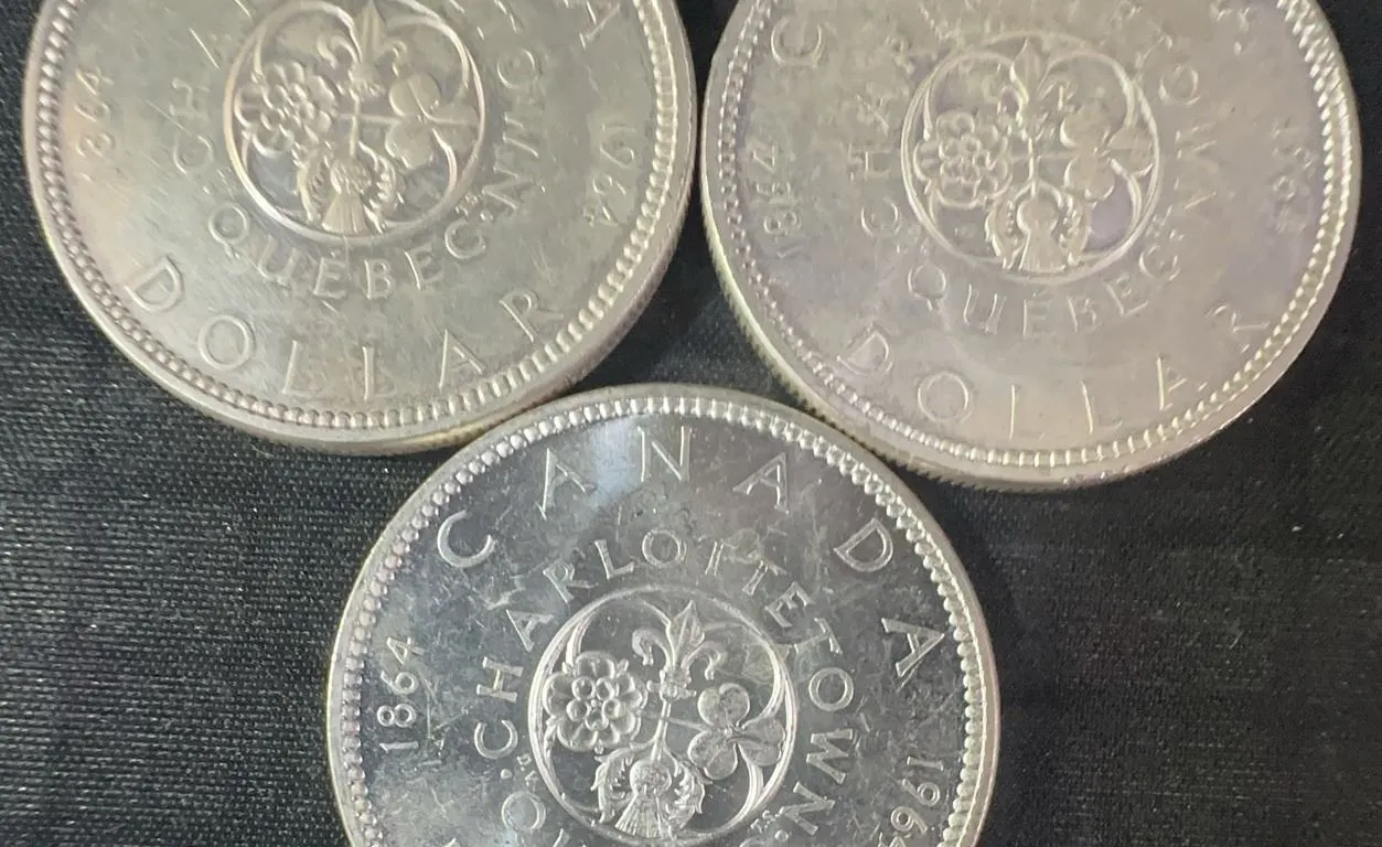 Three 1964 .800 Silver Canada Dollars, Charlottetown Quebec Issue, 70g