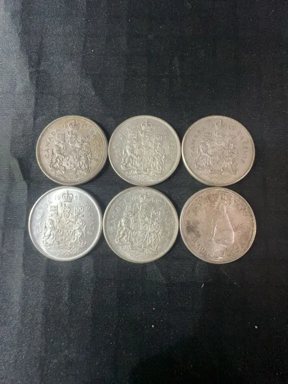 6 .800 Silver Canadian Half Dollars, 70g Total