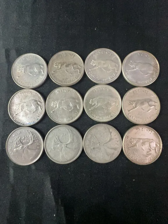 12 Canadian .800 Silver Quarters, 70g Total Weight