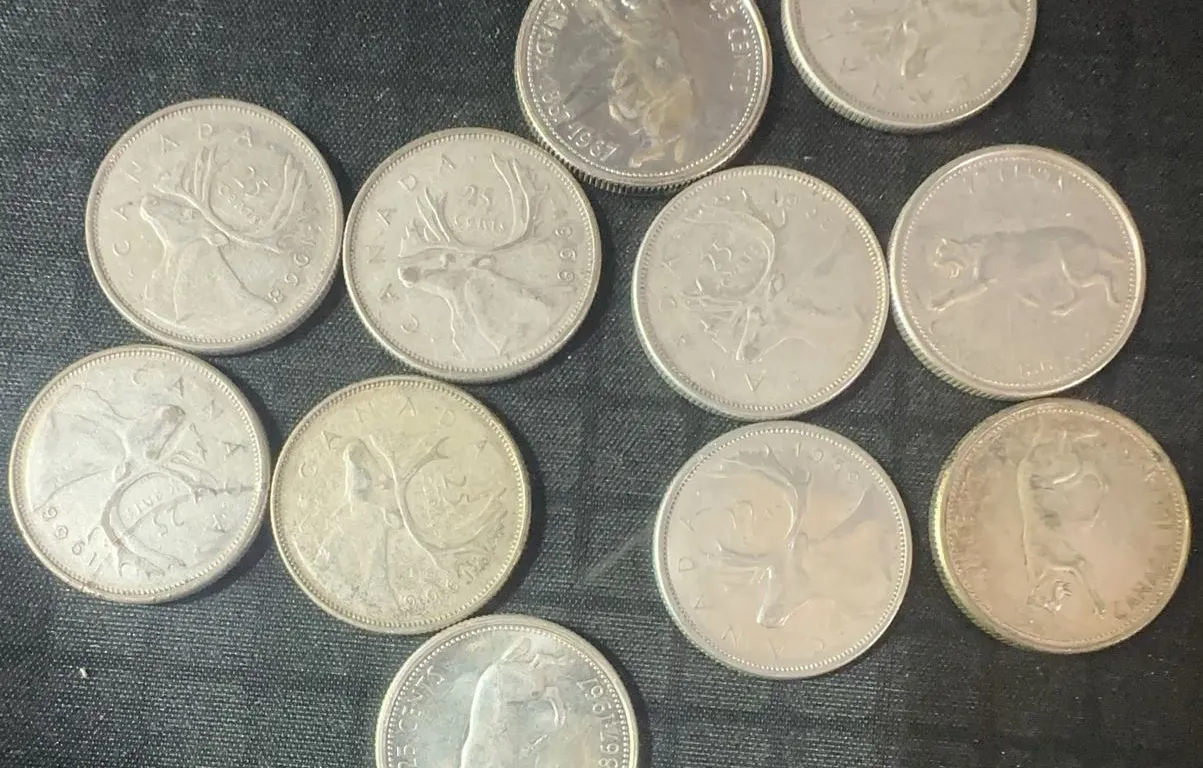 11 Canadian .800 Silver Quarters, 64g Total Weight