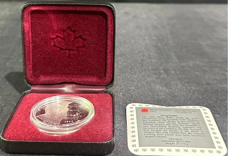 1995 Canadian Silver Proof Dollar Hudson's Bay Company 325th Anniversary