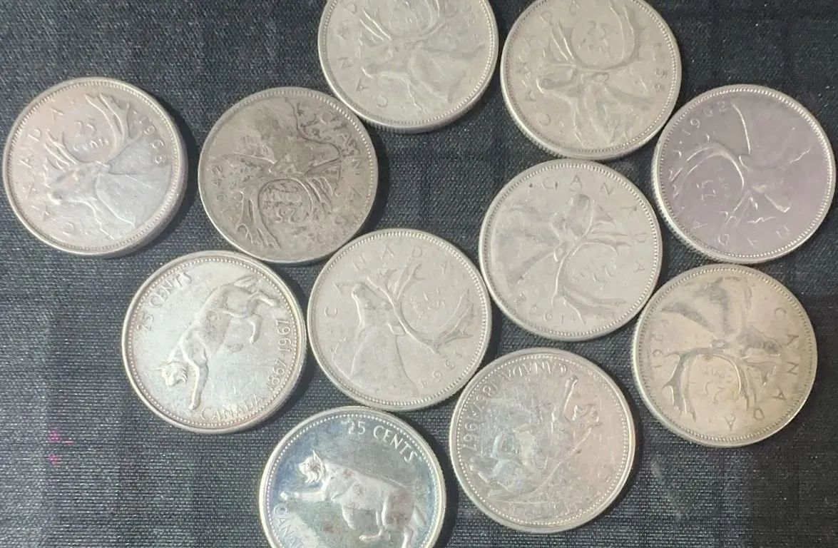 11 Canadian .800 Silver Quarters, 64g Total Weight