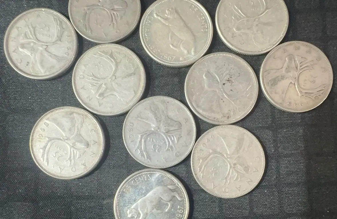 11 Canadian .800 Silver Quarters, 64g Total Weight