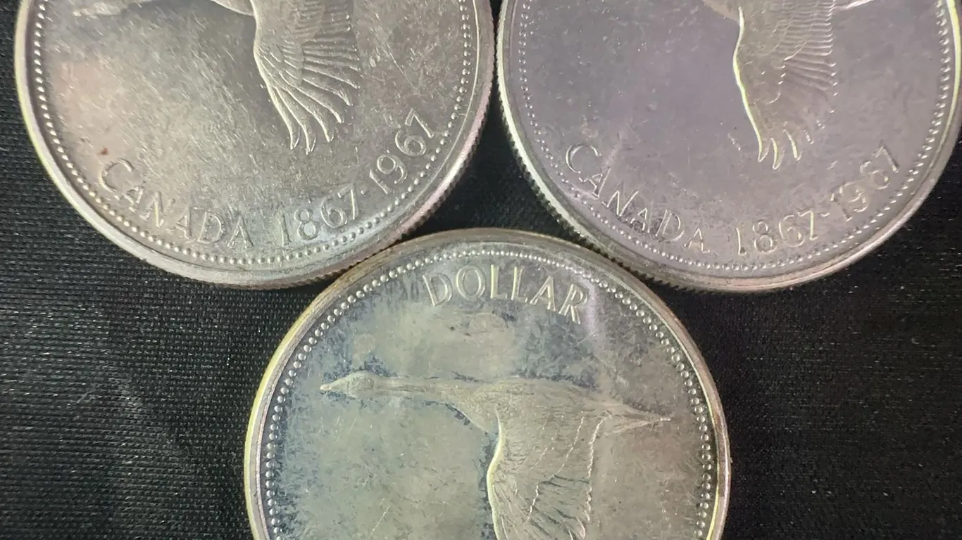 3 Canadian 1867-1967 Centennial .800 Silver Dollars, 70g Total